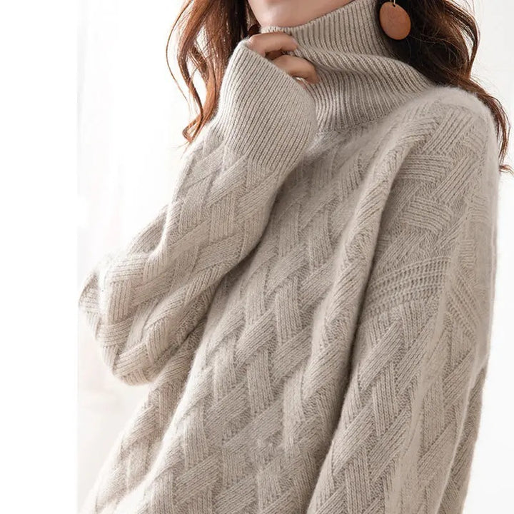 Oversize Turtleneck Sweater Camel Thick Cashmere