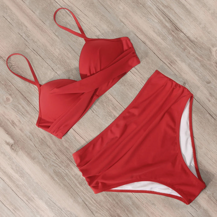 Red High Waist Push-Up Bikini