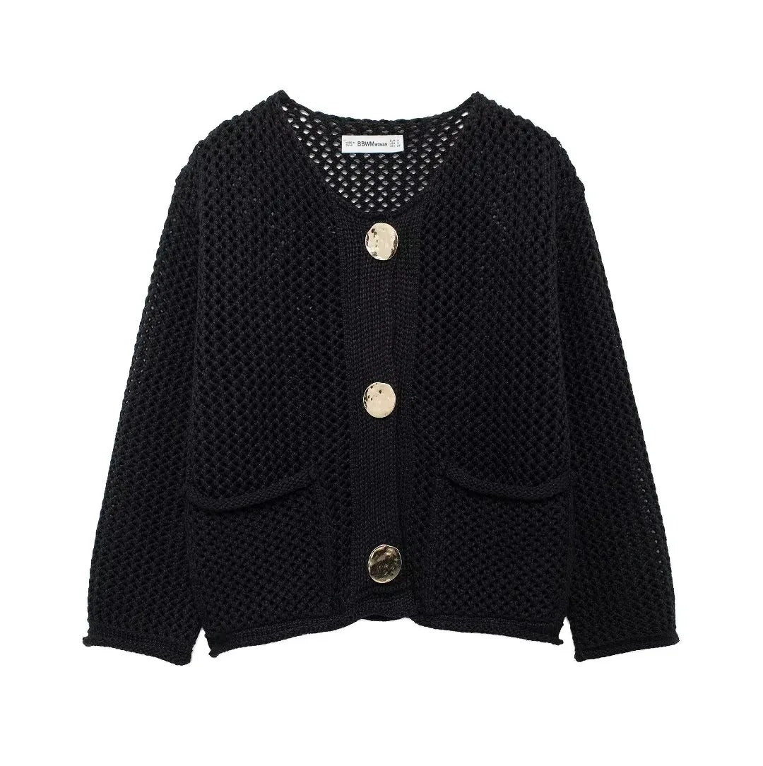 Knitted Black Cardigan With Buttons