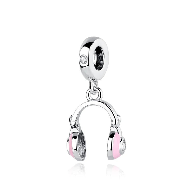 Silver Charm Pendant Music Headphones with Cubic Zirconia