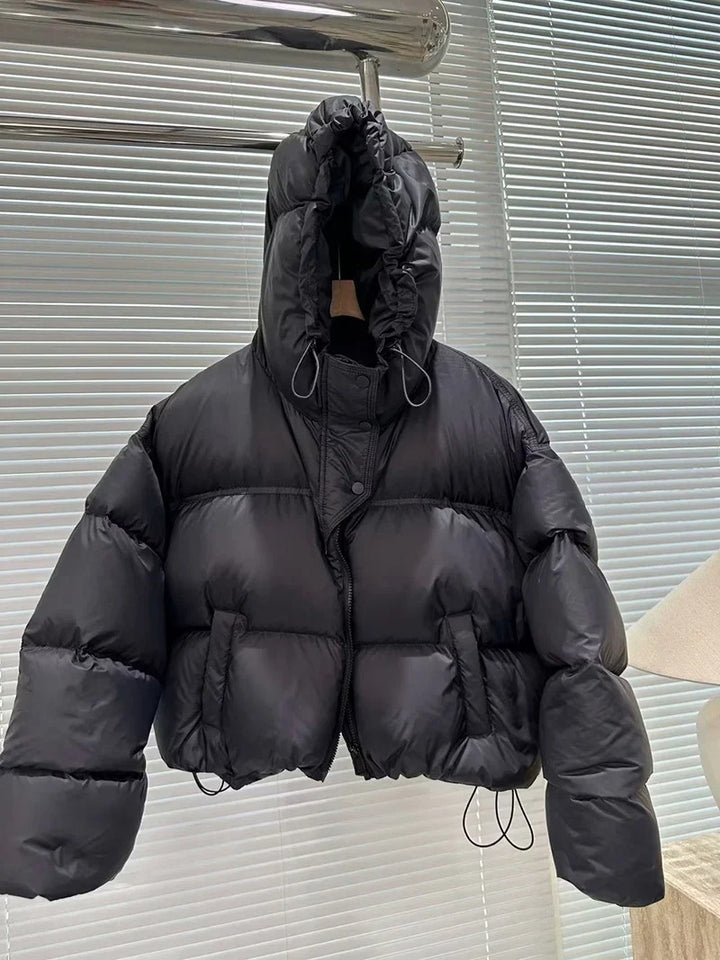 Black Short Down Jacket with Hood