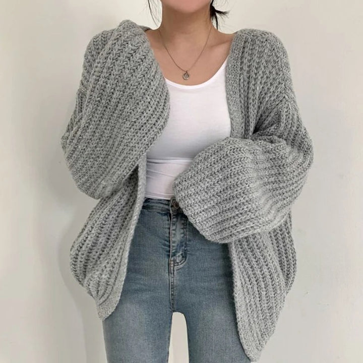 Gray Puff Sleeve Cardigan