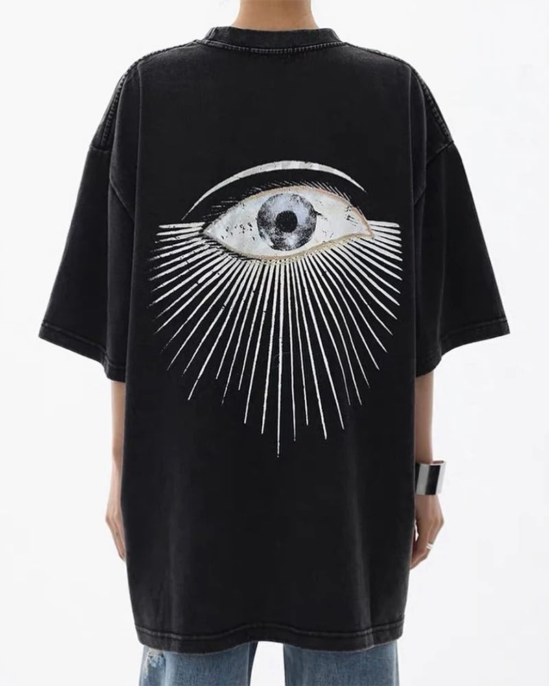 Black Oversize Vintage T-shirt with Eye Motif