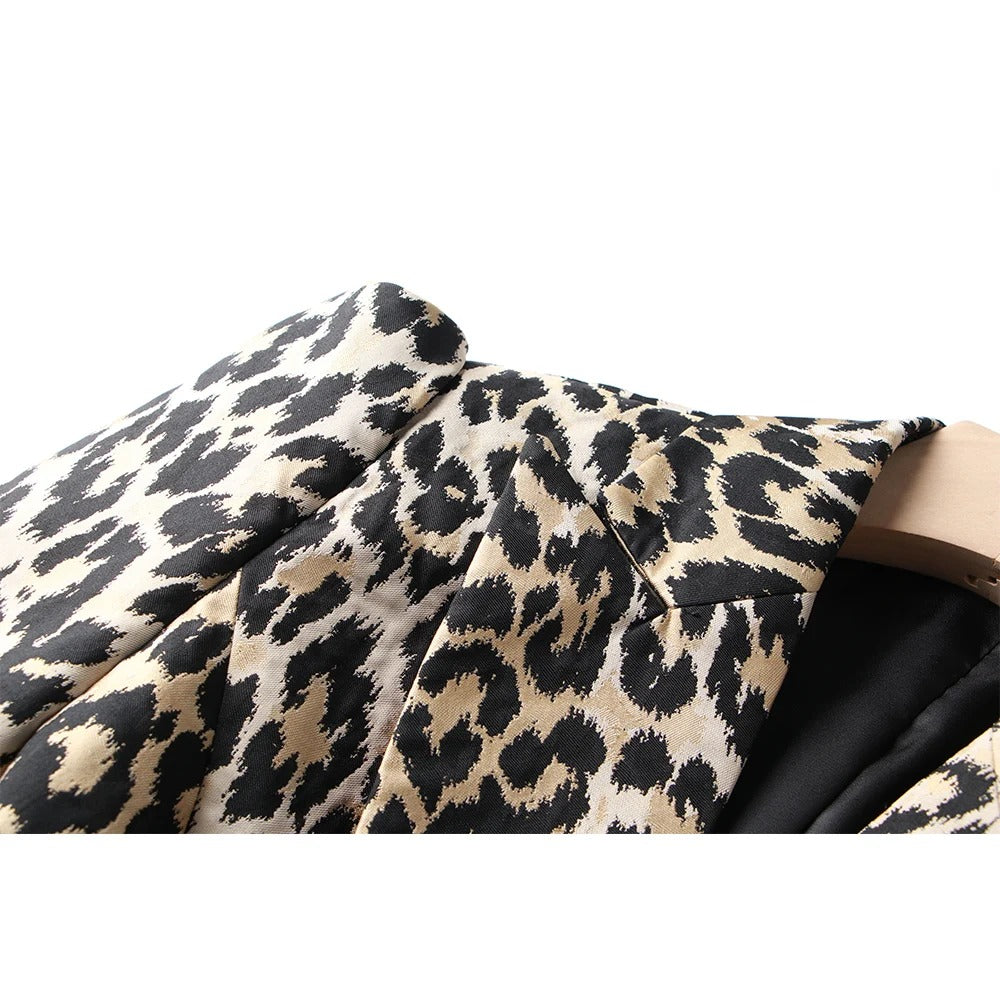 Wielokolorowy Leopard Dwurzędowy Blazer