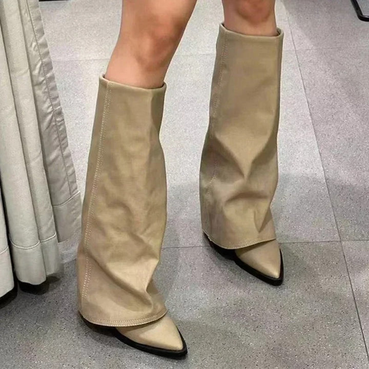 Khaki high heel ankle boots