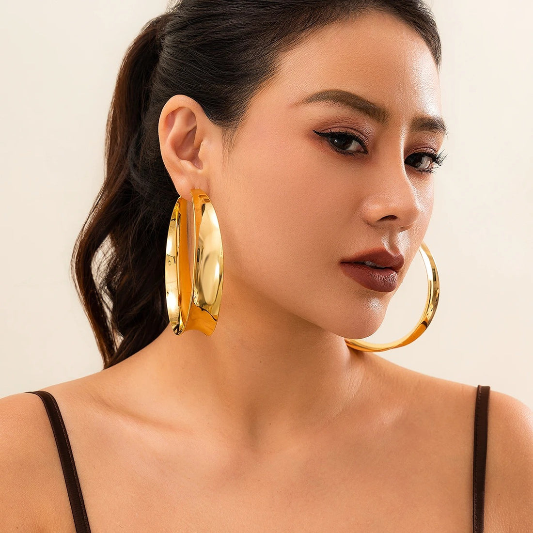 Gold KunJoe Round Earrings with Exaggerated Holes Trendy Design