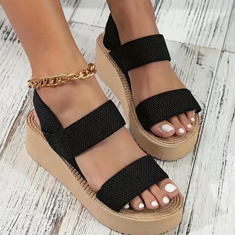 Black Platform Sandals with Ankle Strap