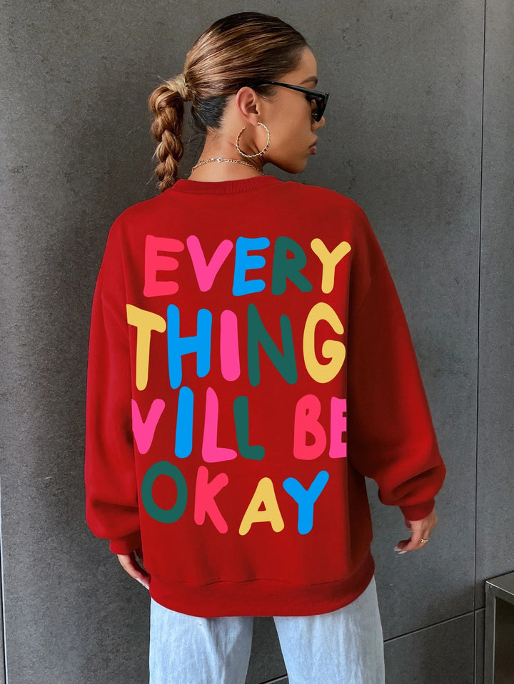 Red Oversize Everything Will Be Okay Sweatshirt