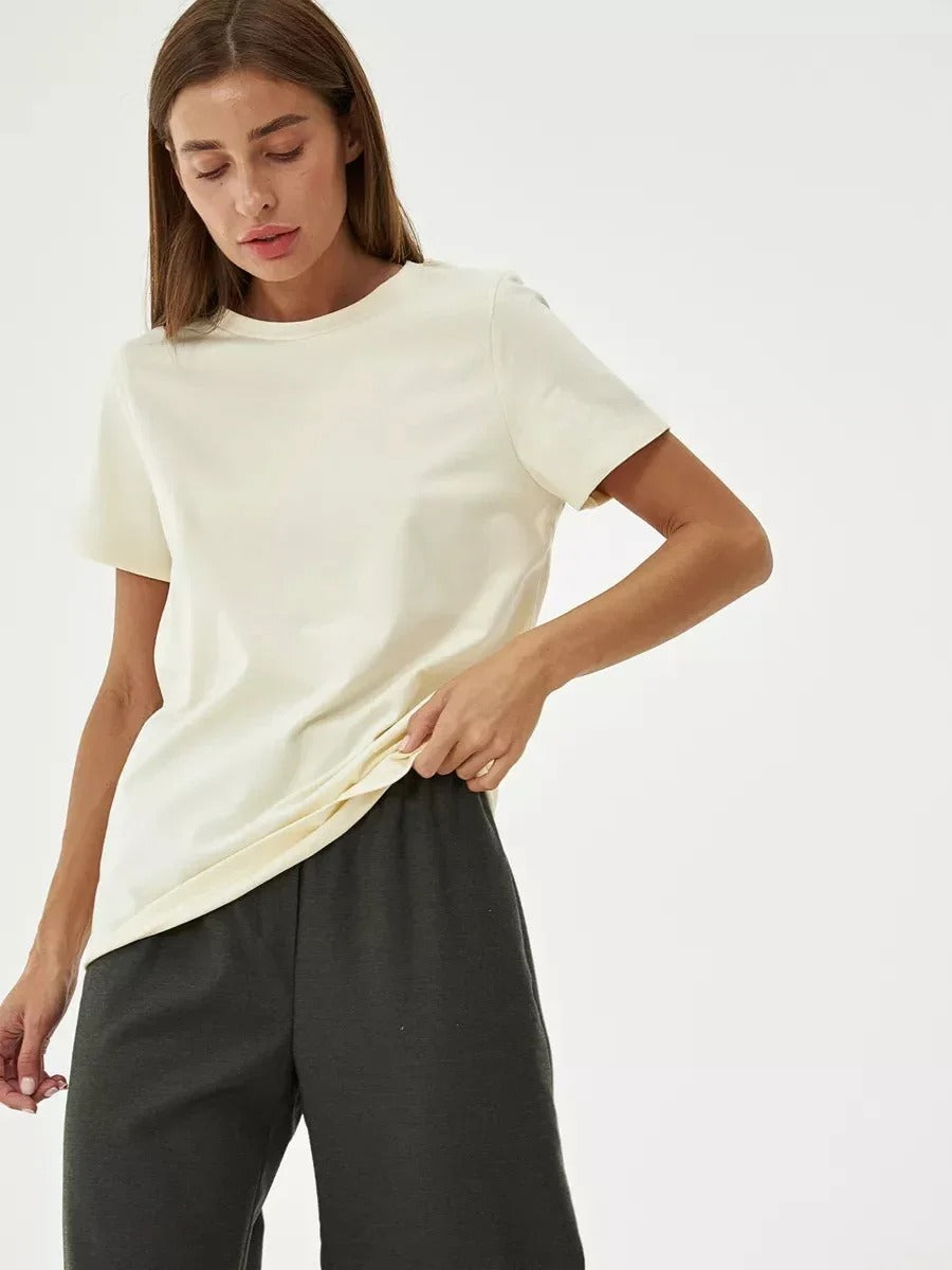 Pearl White Cotton Round Neck T-Shirt