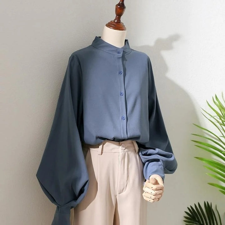 Blue Blouse with Lantern Sleeves