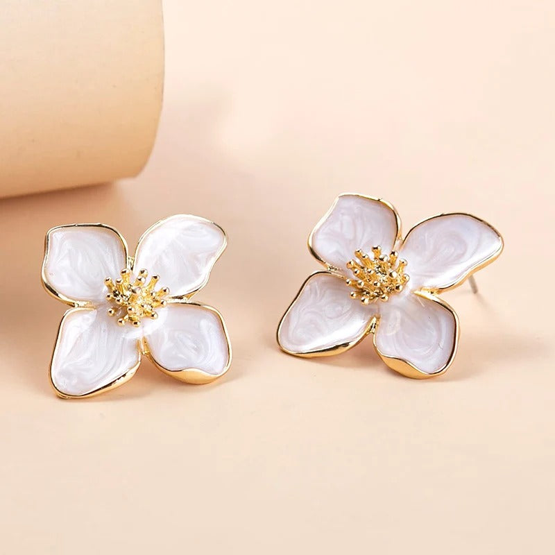 Gold Flower Stud Earrings – Pearl Shine