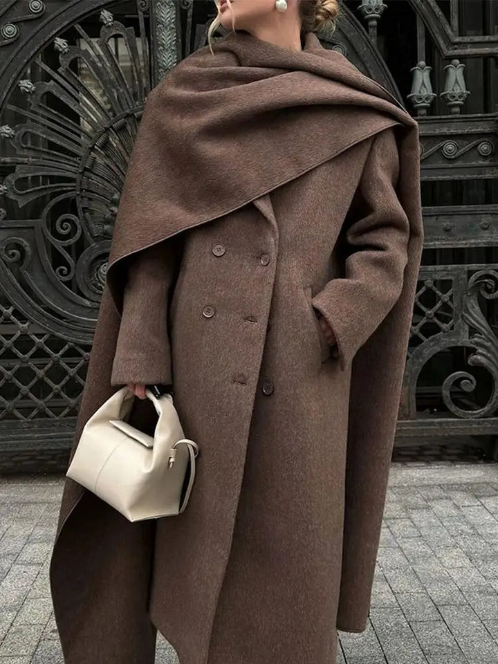 Coffee Wool Coat with Scarf