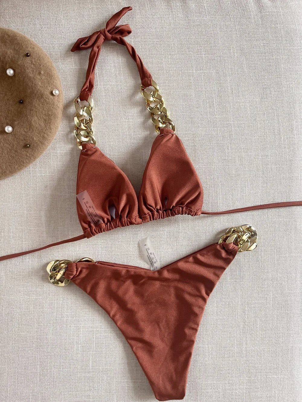 Coffee Sexy Triangle Bikini Set 2 Piece Brazilian Swimsuit