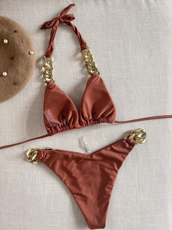 Coffee Sexy Triangle Bikini Set 2 Piece Brazilian Swimsuit