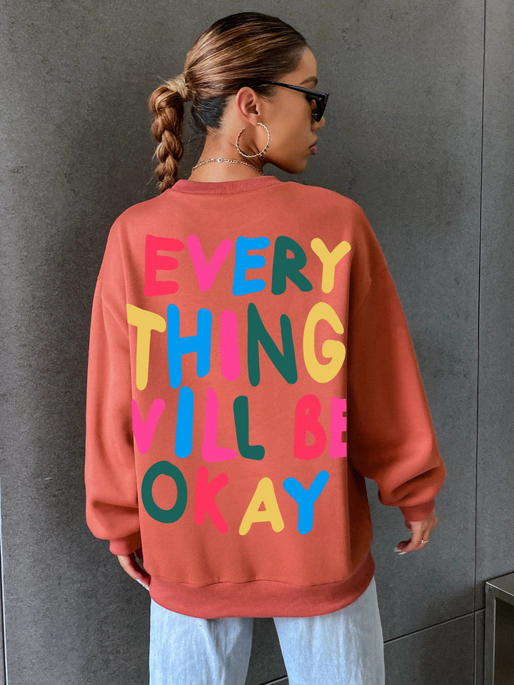 Ceglastoczerwona Bluza Oversize Everything Will Be Okay