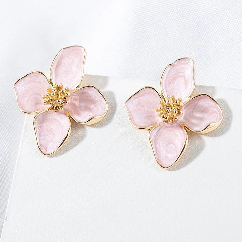 Rose Gold Flower Stud Earrings – Pearl Glow