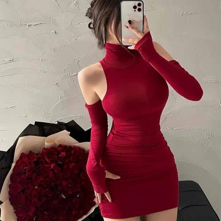 Red mini dress with turtleneck