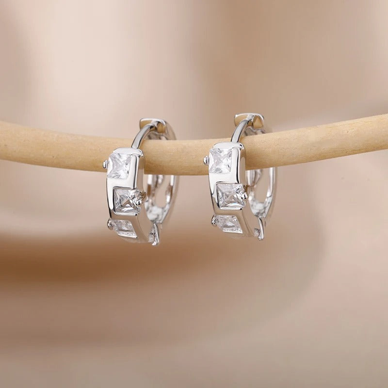 Silver Hoop Earrings with Cubic Zirconia Elegance in a Modern Style