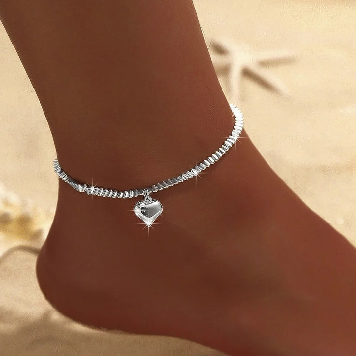 Silver Ankle Bracelet with Heart