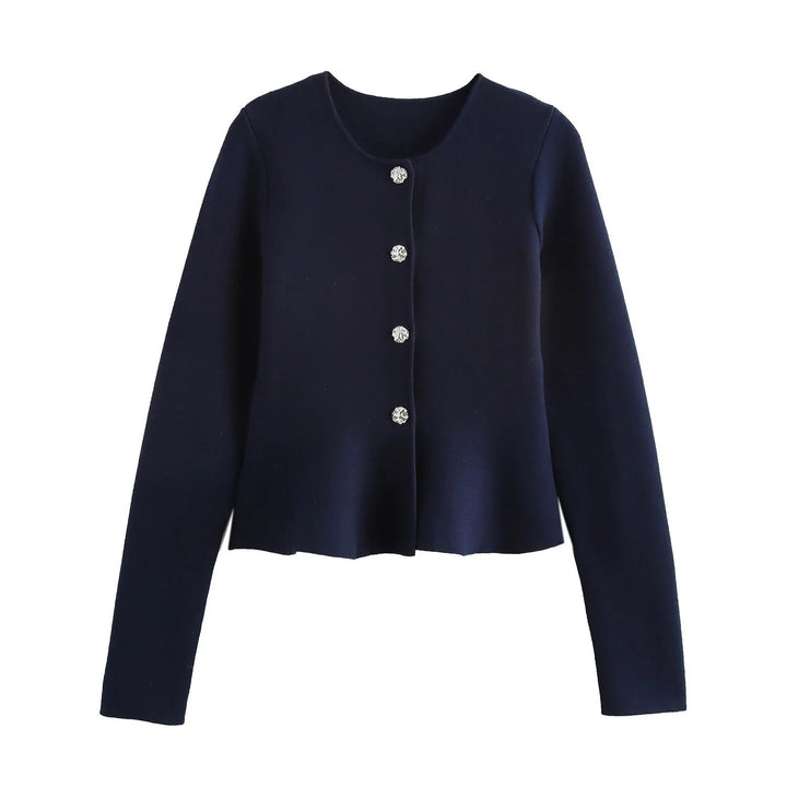 Navy Blue Round Collar Cardigan