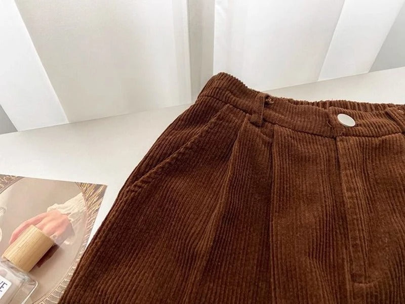 Brown Retro High Waist Corduroy Trousers